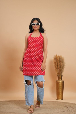 Sareeeba Women Bandhani A-line Kurta(Red)