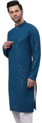 DHASU TRENDZ Men Embroidered Straight Kurta(Blue)