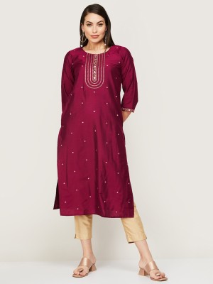 Melange by Lifestyle Women Embellished Straight Kurta(Purple)