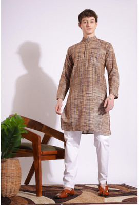 khaddarvas Men Solid A-line Kurta(Beige)