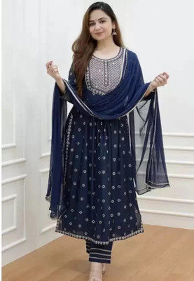 kumar creation Women Embroidered Flared Kurta(Blue)