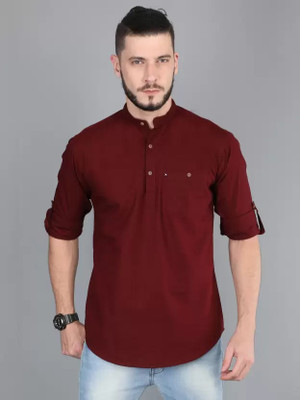 Tap in Men Solid Straight Kurta(Maroon)