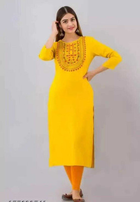MUHAL Women Self Design A-line Kurta(Yellow)