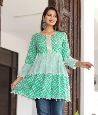 BADTHUNIA FAB Women Printed Anarkali Kurta(Light Green, White)