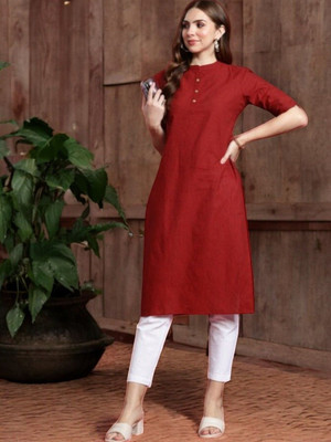 Ladylaz Women Solid Straight Kurta(Red)