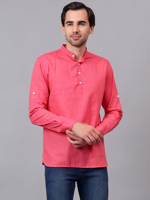 FireFish Men Solid A-line Kurta(Pink)