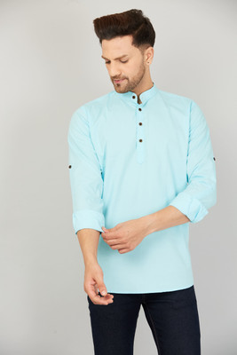 Lumad Men Solid Straight Kurta(Light Blue)