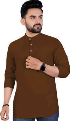 UNIFAV Men Solid Straight Kurta(Brown)