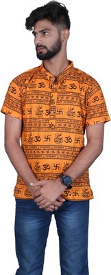 PoojaPrints Men Printed Straight Kurta(Yellow)