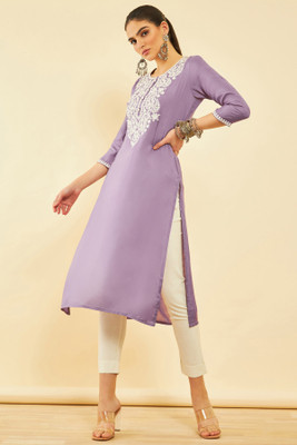 soch Men Embroidered Straight Kurta(Purple)