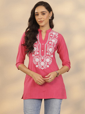 LIBAS Women Embroidered Straight Kurta(Pink)