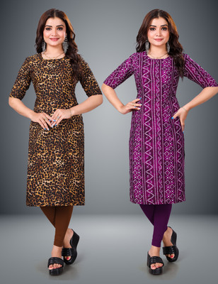 Tashvi Creation Women Printed Straight Kurta(Purple)