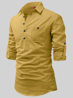 FireFish Men Solid A-line Kurta(Yellow)