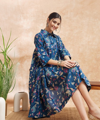 RILAKE Women Printed Anarkali Kurta(Blue)