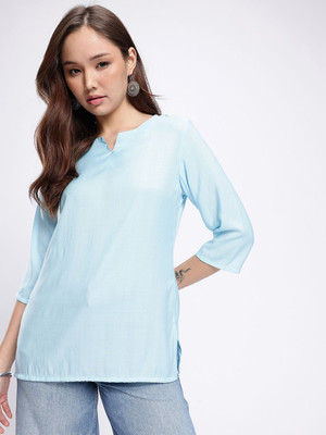 Anouk Rustic Women Solid Straight Kurta(Blue)