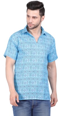 FUKUSO Men Printed Straight Kurta(Blue)