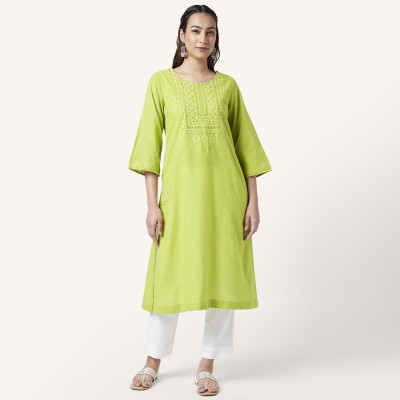 Rangmanch by Pantaloons Women Embroidered A-line Kurta(Light Green)