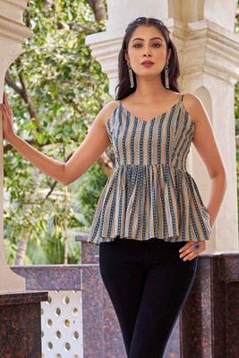 HouseOfCommon Women Printed Flared Kurta(Light Blue)
