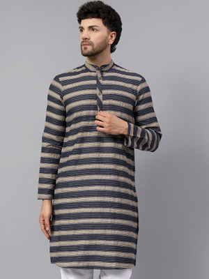 Latest Chikan Men Striped Straight Kurta(Blue)