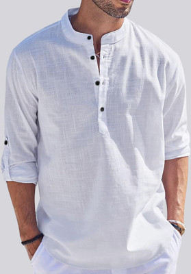 bellstone Men Solid Straight Kurta(White)