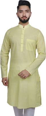 SG LEMAN Men Solid Straight Kurta(Yellow)