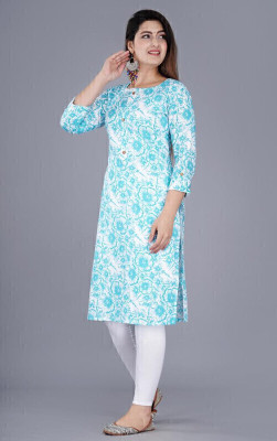 JAS CREATION Women Printed A-line Kurta(White, Light Blue)