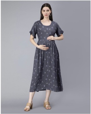 Khejal Women Printed A-line Kurta(Grey)