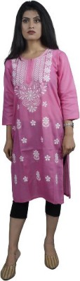 SK chikan Women Embroidered A-line Kurta(Pink)