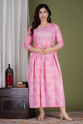 Fulwari Fashion Women Printed Anarkali Kurta(Pink)