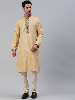 Manthan Men Self Design Straight Kurta(Beige)