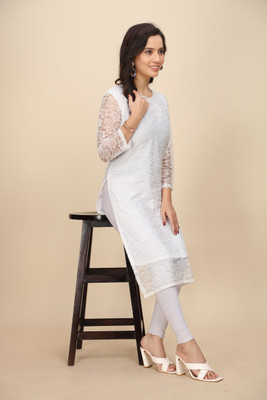 Manthan Creation Women Floral Print A-line Kurta(White)