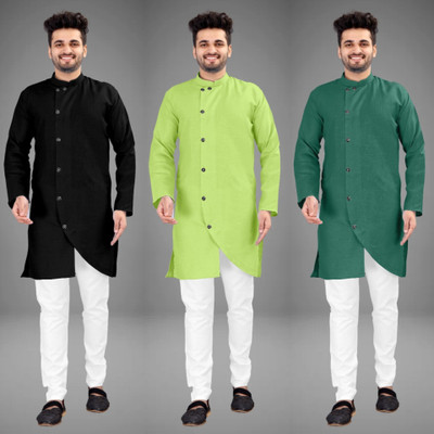 DIAMOND CLUSTER Men Solid Trail Cut Kurta(Multicolor)