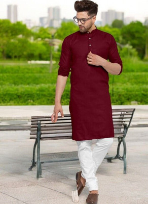 Rashmi Genz Men Solid Straight Kurta(Maroon)