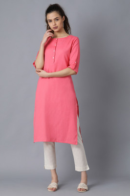 W Women Solid Straight Kurta(Pink)