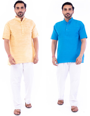 DESHBANDHU DBK Men Solid Straight Kurta(Beige, Blue)