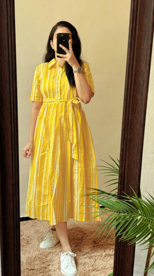 Vedika creation Women Solid A-line Kurta(Yellow)