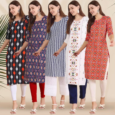 1 Stop Fashion Women Printed Straight Kurta(Multicolor)