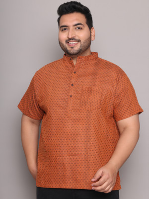 ED PLUS Men Printed Straight Kurta(Orange)
