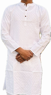 aaacollection Men Embroidered Straight Kurta(White)