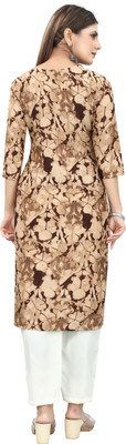 HouseOfCommon Women Printed Straight Kurta(Beige, Black)
