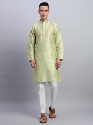 SMIT Men Striped Flared Kurta(Light Green)