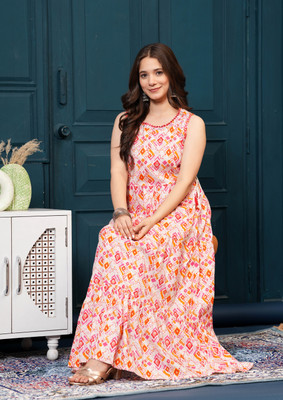 CHANDAFEB Women Floral Print Anarkali Kurta(Pink)
