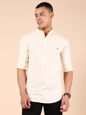 V-MART Men Solid A-line Kurta(Beige)