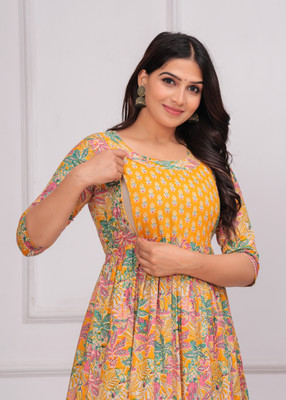 Femary Women Printed Anarkali Kurta(Yellow)