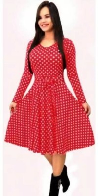 HI FI NX Women Polka Print Ethnic Dress Kurta(Red)