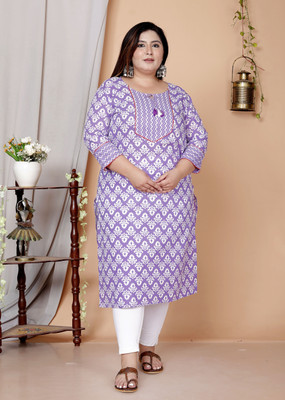 Avnii Women Floral Print Straight Kurta(Purple, White)