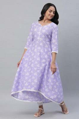 Aurelia Women Floral Print Flared Kurta(Purple)