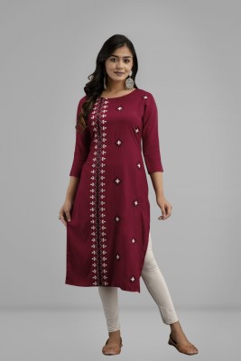 Sai veera Fashion Women Embroidered A-line Kurta(Maroon)