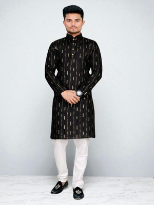 Biswas Trends Men Printed Straight Kurta(Black)