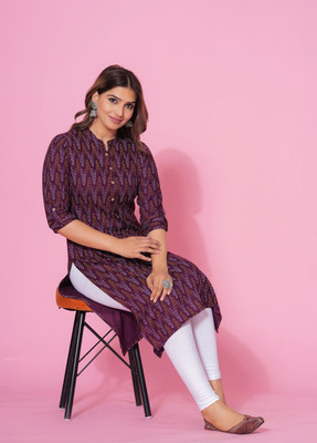 Glowworld Women Striped Straight Kurta(Maroon)